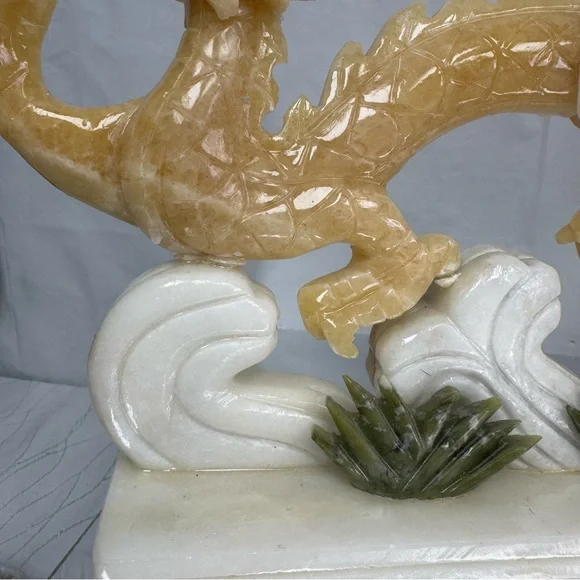 Yellow Jade Carved Stone Serpent Dragon Statue - Picture 11 of 13